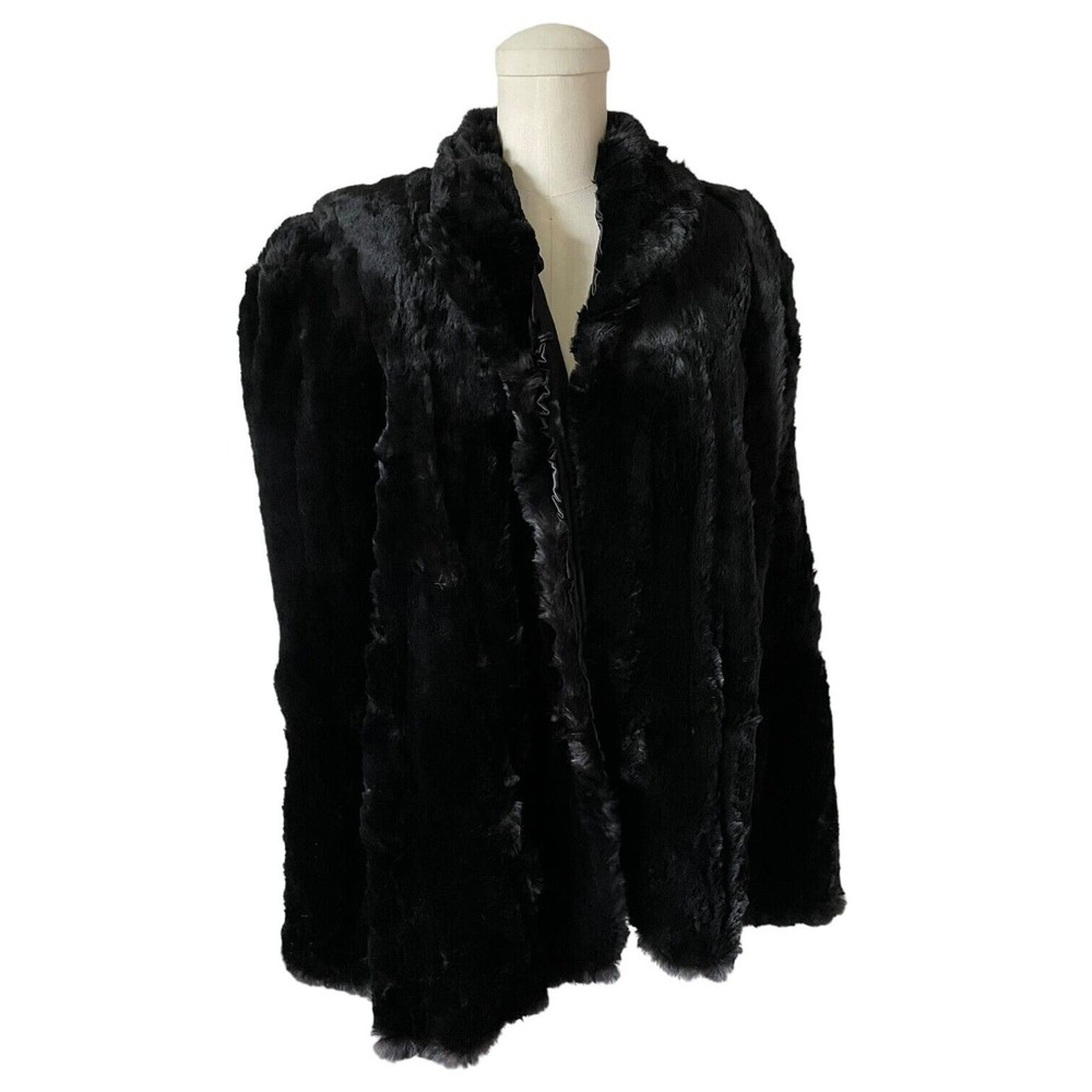 Vintage Black Genuine Sheared Fur Cape Capelet Lined Real Shawl Jacket Wrap